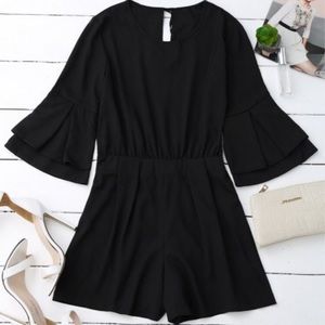 Split black flare romper